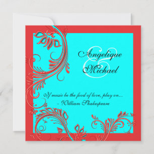 Red blue wedding anniversary engagement invitation