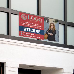 Red Blue Welcome Small Business Photo Logo Promo Banner