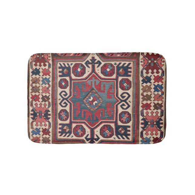Red Blue Western Santa Fe Cowboy Ornate  Bath Mat (Front)