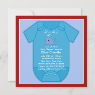 Red Blue Whale Baby Shower Invitation