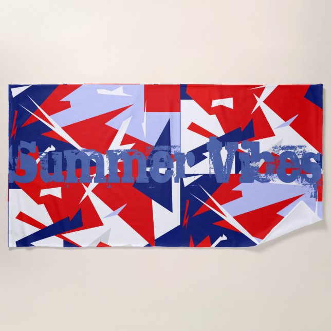 Red Blue White Abstract Summer Vibes Beach Towel (Front)