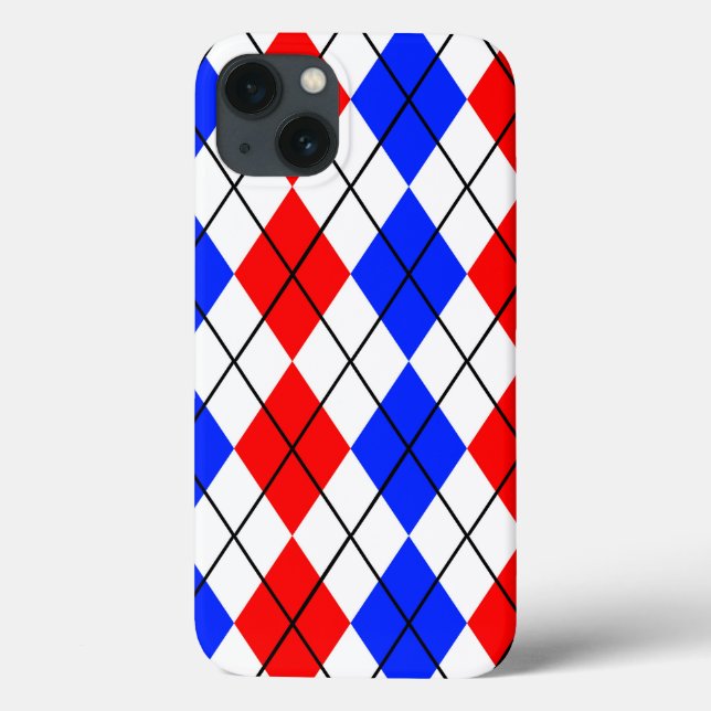 Red Blue White Argyle Diamond Pattern Design  Case-Mate iPhone Case (Back)