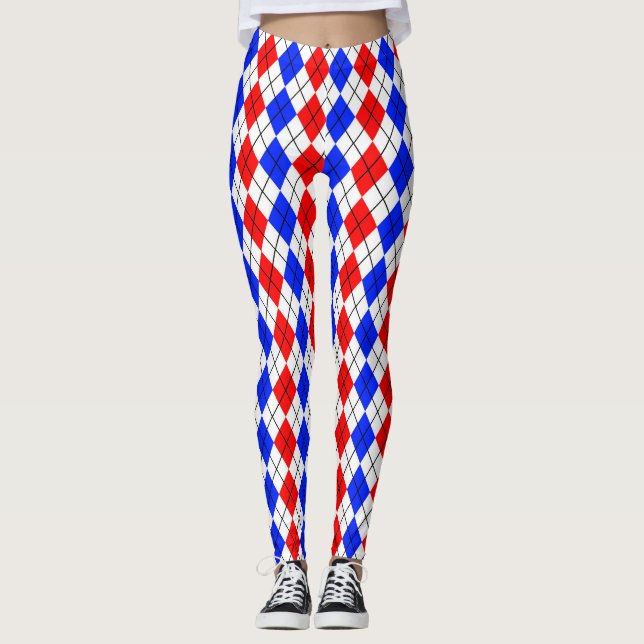 Red Blue White Argyle Diamond Pattern Design  Leggings (Front)