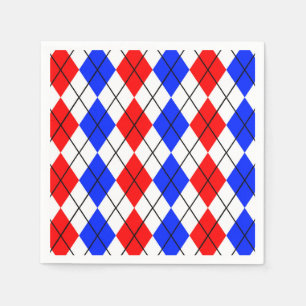 Red Blue White Argyle Diamond Pattern Design  Napkin