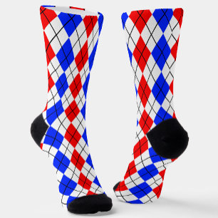 Red Blue White Argyle Diamond Pattern Design  Socks