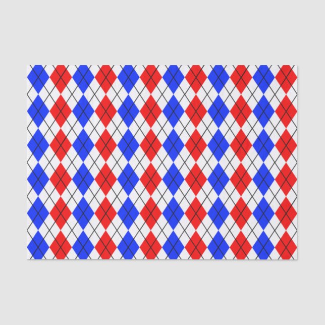 Red Blue White Argyle Diamond Pattern Design  Tissue Paper (Front)