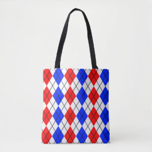 Red Blue White Argyle Diamond Pattern Design Tote Bag