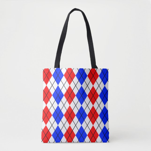 Red Blue White Argyle Diamond Pattern Design  Tote Bag (Front)