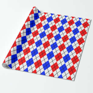 Red Blue White Argyle Diamond Pattern Design Wrapping Paper