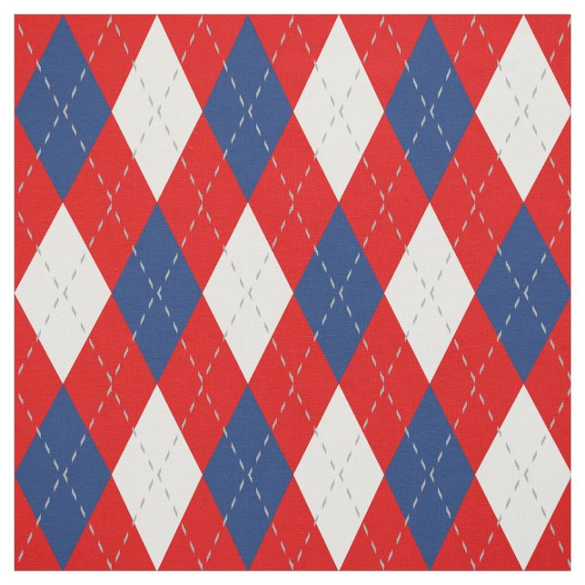Red Blue White Argyle Pattern Fabric (Swatch)