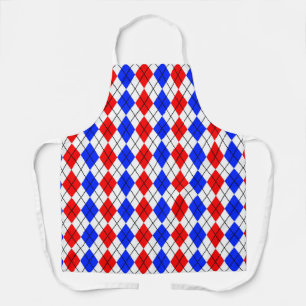 Red Blue White Argyle Plaid Design  Apron
