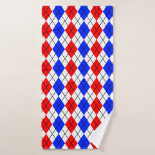 Red Blue White Argyle Plaid Design Bath Towel