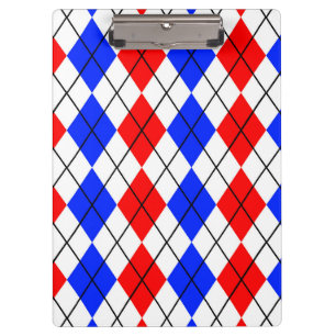 Red Blue White Argyle Plaid Design Clipboard