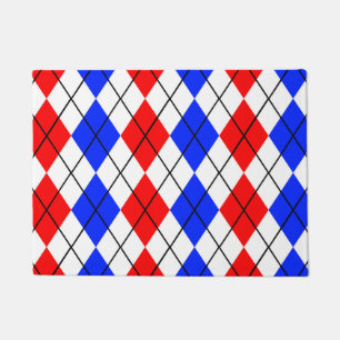 Red Blue White Argyle Plaid Design Doormat
