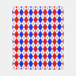Red Blue White Argyle Plaid Design Fleece Blanket