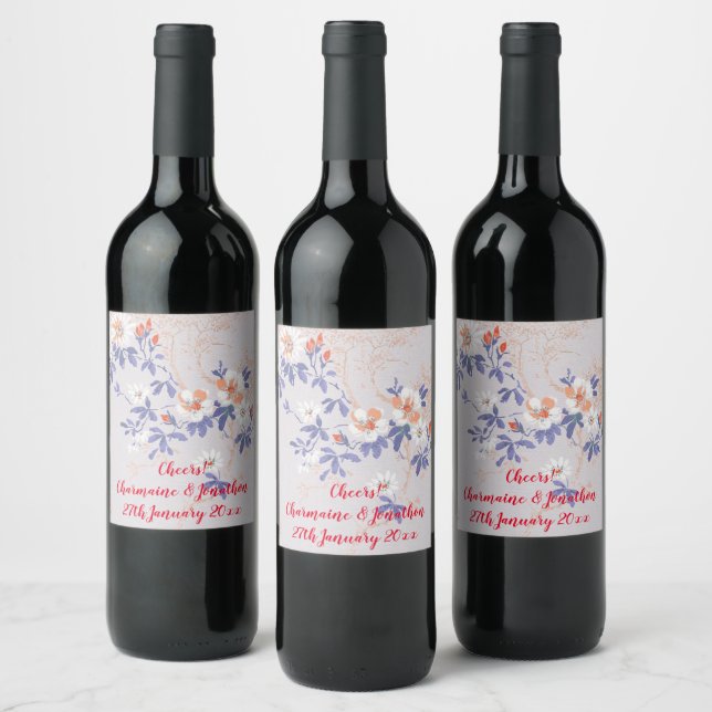 RED BLUE WHITE CHERRY BLOSSOM WINE LABEL (Bottles)