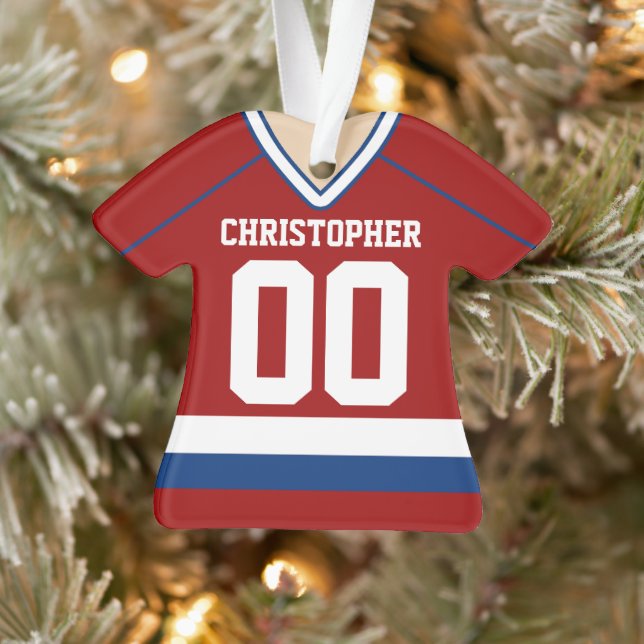 Red/Blue/White Custom Hockey Jersey Ornament (Tree)