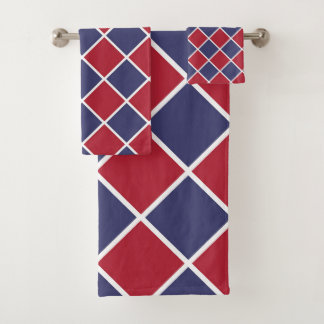 Red Blue White Harlequin Diamond Checker Pattern Bath Towel Set