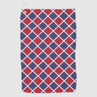 Red Blue White Harlequin Diamond Checker Pattern Golf Towel