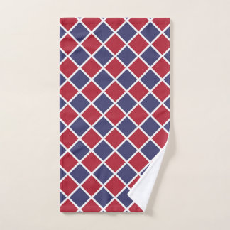 Red Blue White Harlequin Diamond Checker Pattern Hand Towel