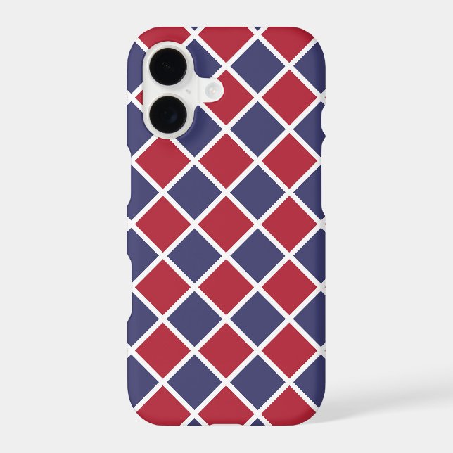 Red Blue White Harlequin Diamond Chequered Pattern (Back)