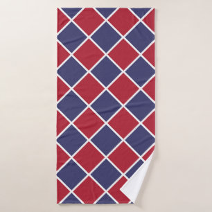 Red Blue White Harlequin Diamond Chequered Pattern Bath Towel