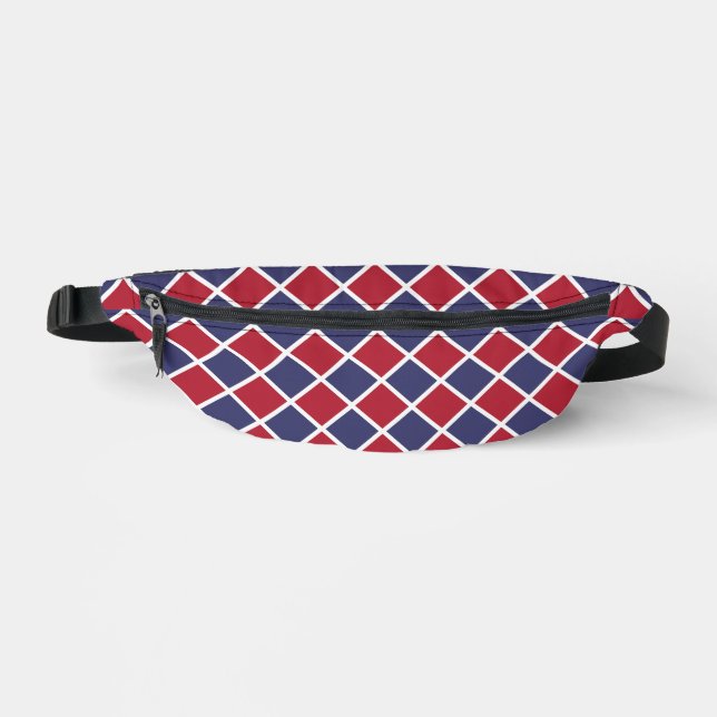 Red Blue White Harlequin Diamond Chequered Pattern Bum Bags (Front)