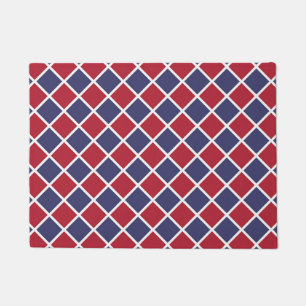 Red Blue White Harlequin Diamond Chequered Pattern Doormat