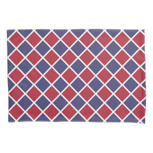Red Blue White Harlequin Diamond Chequered Pattern Pillowcase