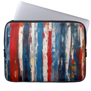 Red Blue White Painted Vertical Abstract Stripes Laptop Sleeve