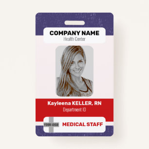 Red Blue White Photo Barcode Logo Medical Staff ID Badge