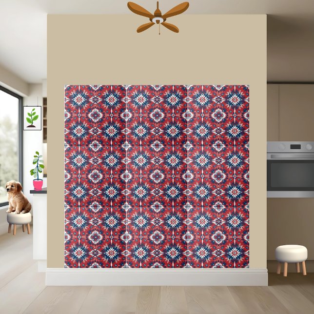 Red Blue White Scandinavian Floral Tile Pattern (Creator Uploaded)