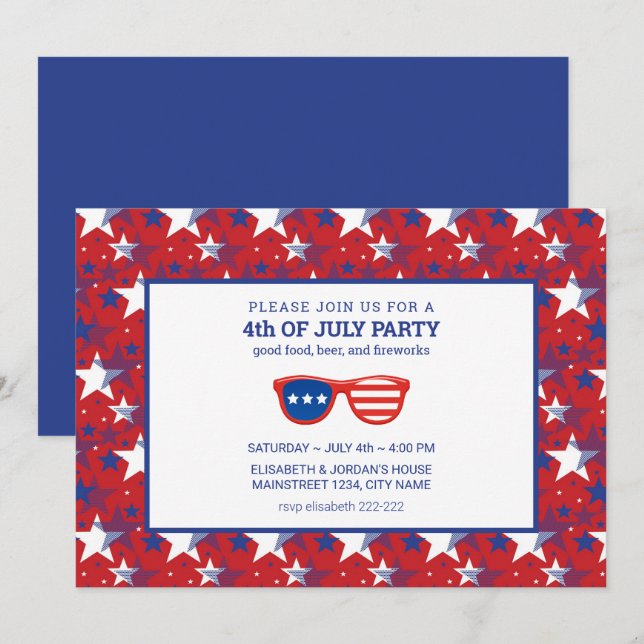 Red Blue White Stars Invitation (Front/Back)