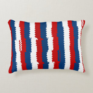 Red Blue White Striped Decorative Cushion