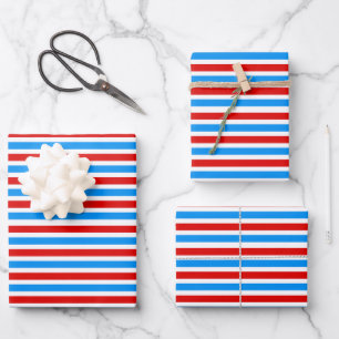 Red Blue White Stripes Independence Day Wrapping Paper Sheet