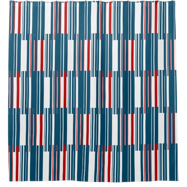 Red Blue White Stripes Shower Curtain (Front)