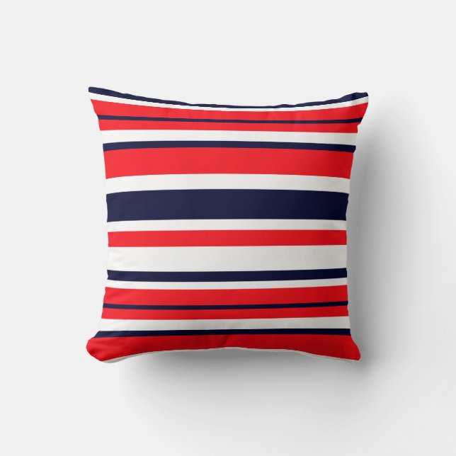 Red Blue White Stripes Throw Pillow Cushion (Front)