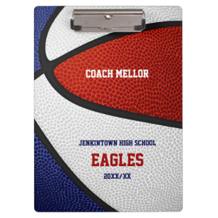 red blue white team colours basketball coach clipboard