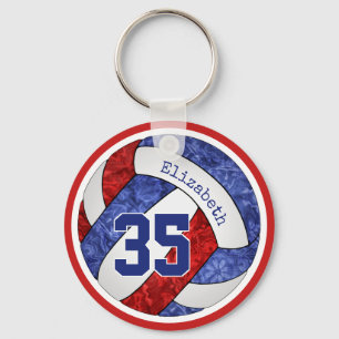 red blue white team colours custom volleyball key ring