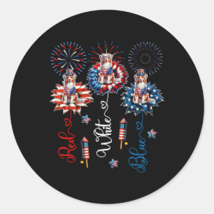 Red Blue White Three Cute Australian Shepherds 4th Classic Round Sticker