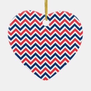 Red Blue White Zig Zag Lines Geometric Baseball Ceramic Tree Decoration