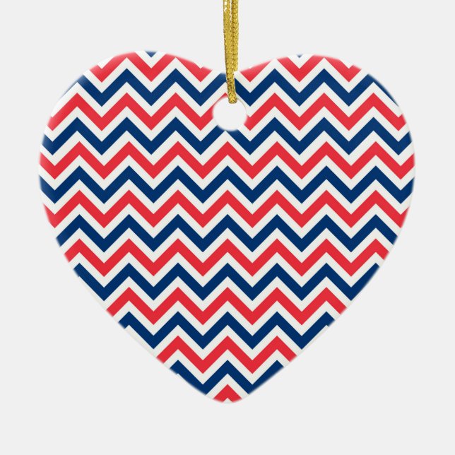 Red Blue White Zig Zag Lines Geometric Baseball Ceramic Tree Decoration (Front)