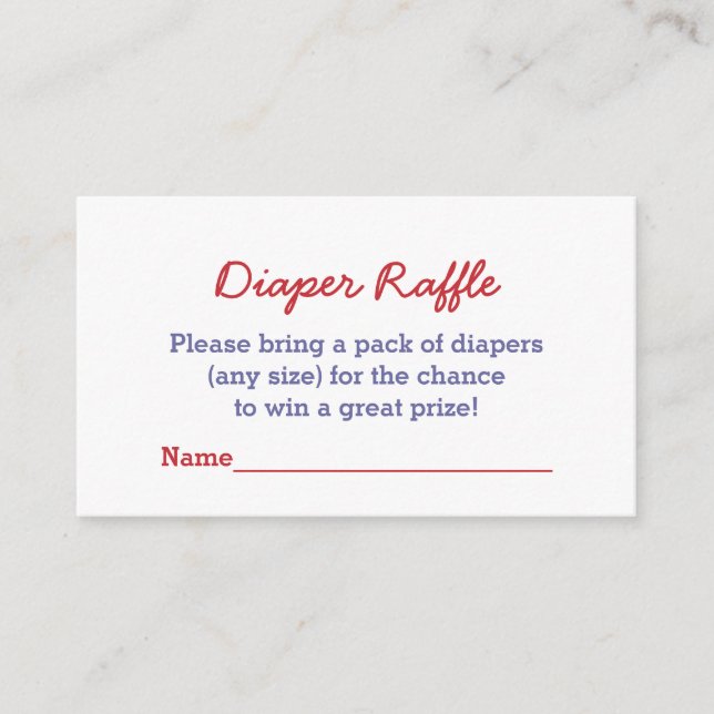 Red Blue with White Stars Small Diaper Raffle Enclosure Card (Front)
