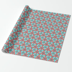 Red Blue Xmas Geometric Nordic Pattern Wrapping Paper