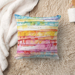 Red, Blue, Yellow Abstract Watercolor Layers Cushion