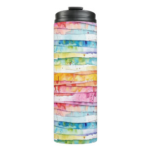 Red, Blue, Yellow Abstract Watercolor Layers Thermal Tumbler