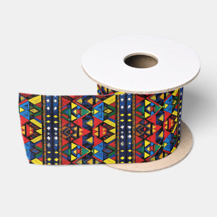 Red Blue Yellow African Pattern Satin Ribbon