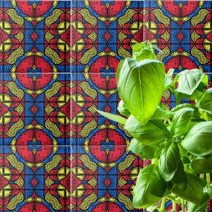 Red Blue Yellow African Tribal Pattern Tile