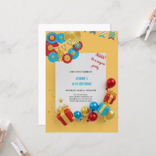 RED,BLUE,YELLOW AND GOLD birthday Invitation