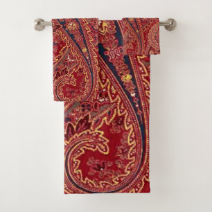 Red, Blue, Yellow and White Vintage Paisley Floral Bath Towel Set